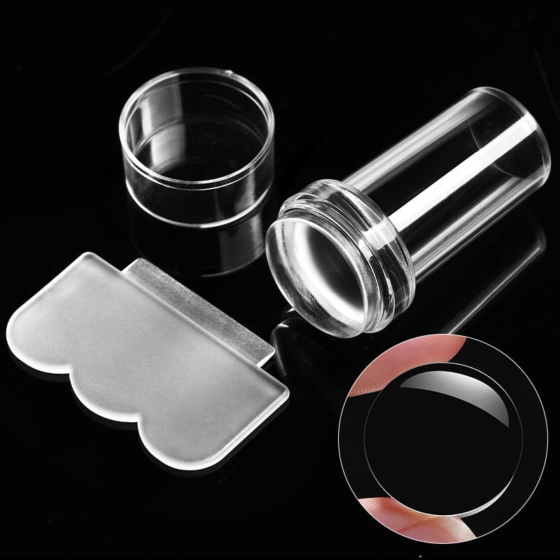 Transparent Nail Stamper with Scraper 2pcs Jelly Silicone Stamp for French Nails - Hiccupzz
