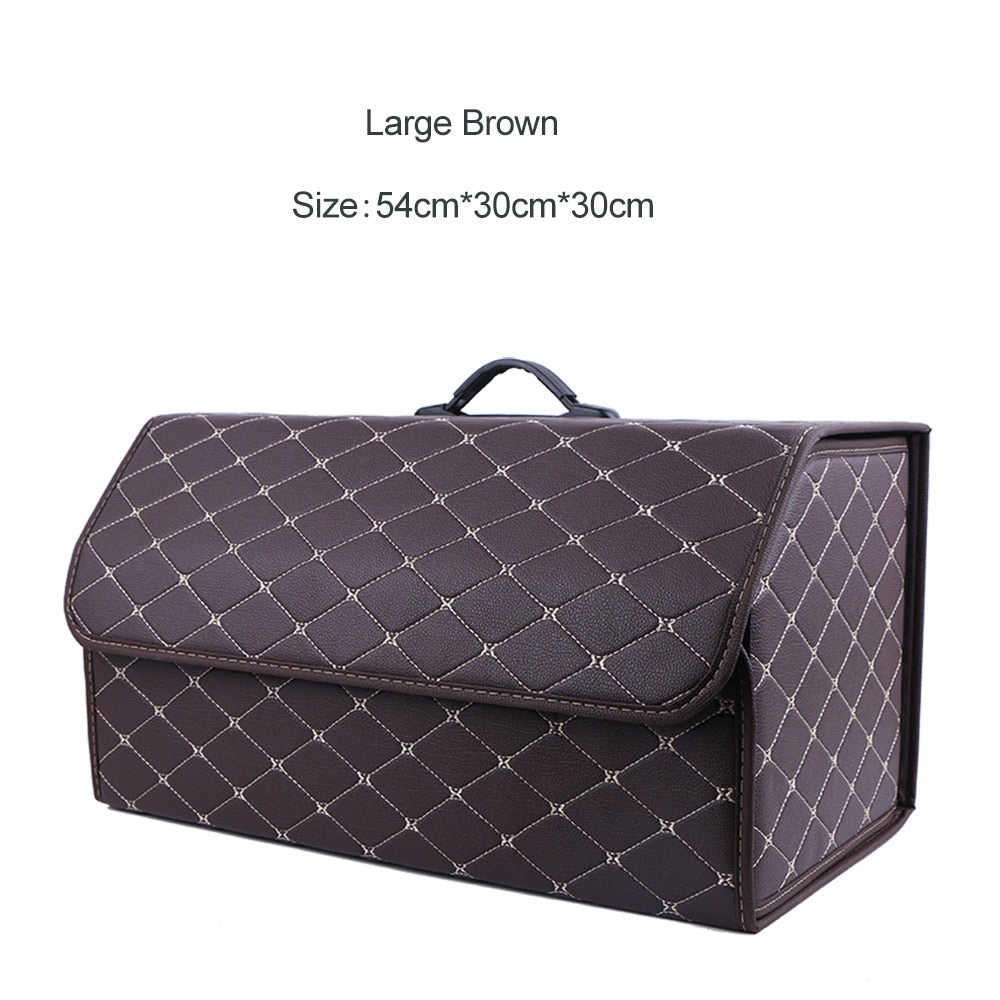 Car Trunk Organizer Box Large Capacity Auto Multiuse Tools Storage Bag Stowing Tidying Leather Folding For Emergency Storage Box - Hiccupzz