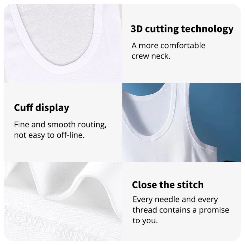 Men's Pure Cotton Fitted Vest - Summer Sleeveless Training T-Shirt - Hiccupzz