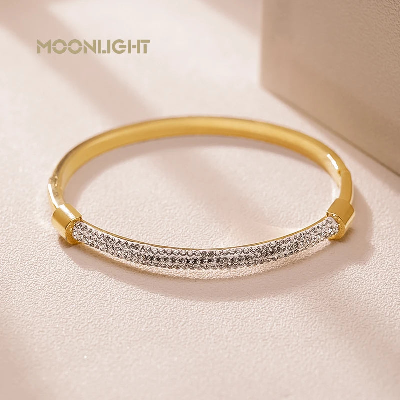 Fashion Cubic Zirconia Cuff Bangles for Women Trendy Titanium Steel Circular Classic Bracelet Female Jewelry - Hiccupzz