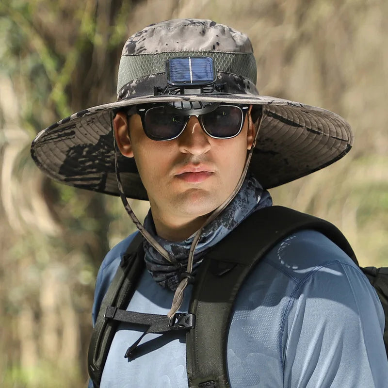 Solar-powered Rechargeable Large Wind Fan Fisherman Hat - Hiccupzz
