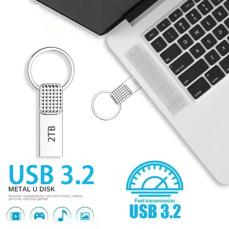 2TB Metal USB 3.2 Flash Drive – High-Speed Type-C Pen Drive, 1TB/512GB/128GB Mini Key Design for Phone & PC