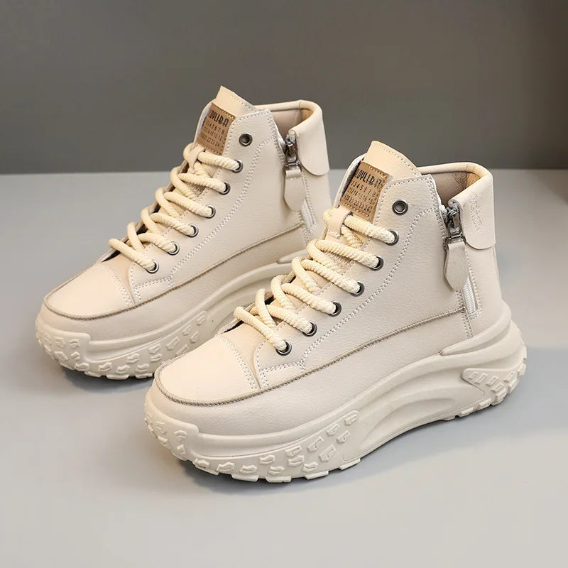 Trend Versatile Women's High Top Small White Shoes Spring Breathable Platform Casual Walking Shoes Old Dad Shoe Korean Sneakers - Hiccupzz
