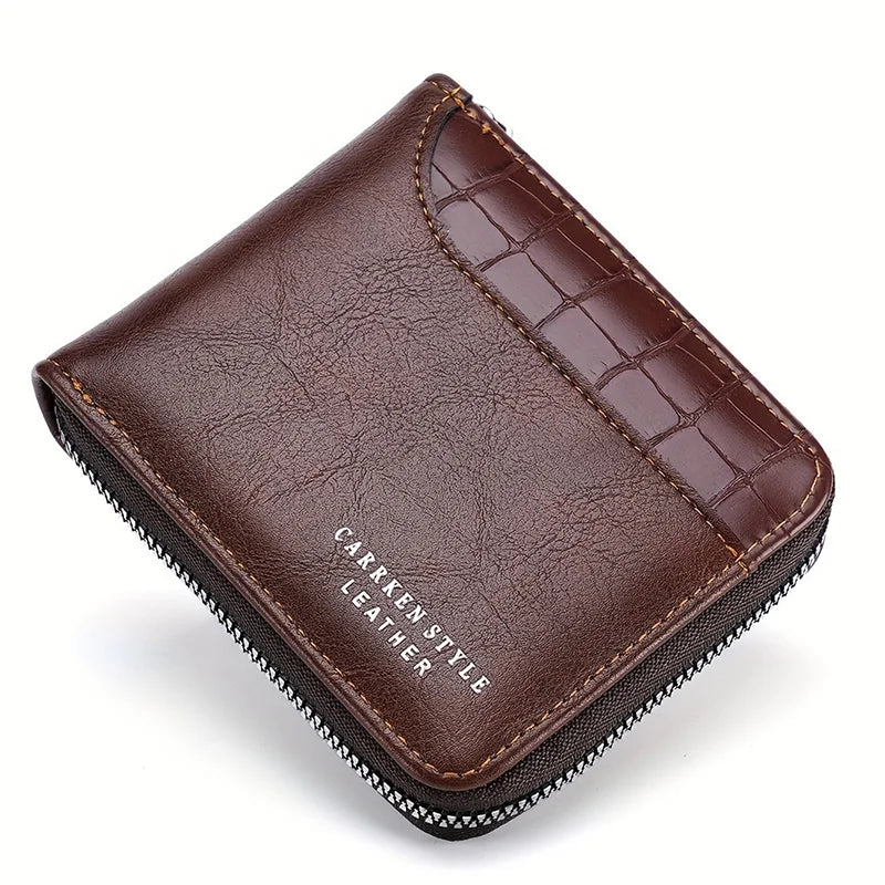 Men's Luxury Leather Wallet - RFID Zipper Card Holder with Coin Pocket, Perfect Gift for Men