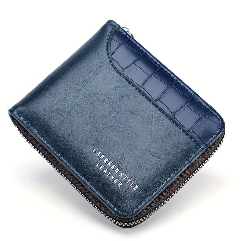 Men's Luxury Leather Wallet - RFID Zipper Card Holder with Coin Pocket, Perfect Gift for Men
