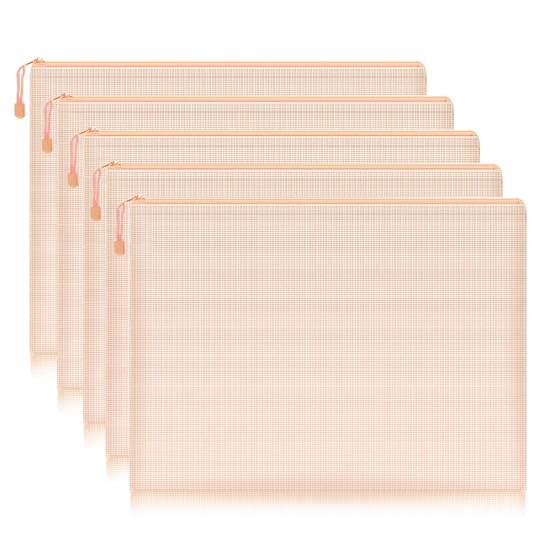 5pcs Mesh Zipper Pouch Document Bag Waterproof Zip File Folders A4 School Office Supplies Pencil Case Storage Bags - Hiccupzz