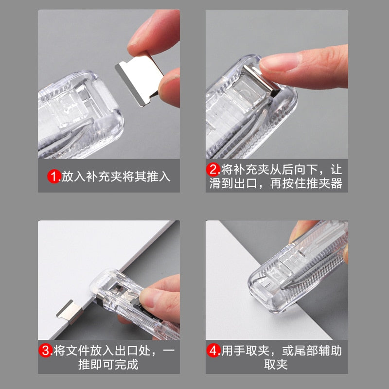 Mini Traceless Reusable Hand Clamp Push Stapler Paper Book File Office School Student Binder Binding Tools Supplies accessories - Hiccupzz