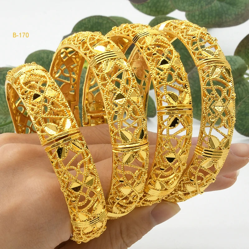 Women Charm Bracelet Bangle, 24K Gold Color Jewelry, Dubai Flower Bangle Brand, African Designer Ethiopian Hawaiian Jewelry - Hiccupzz