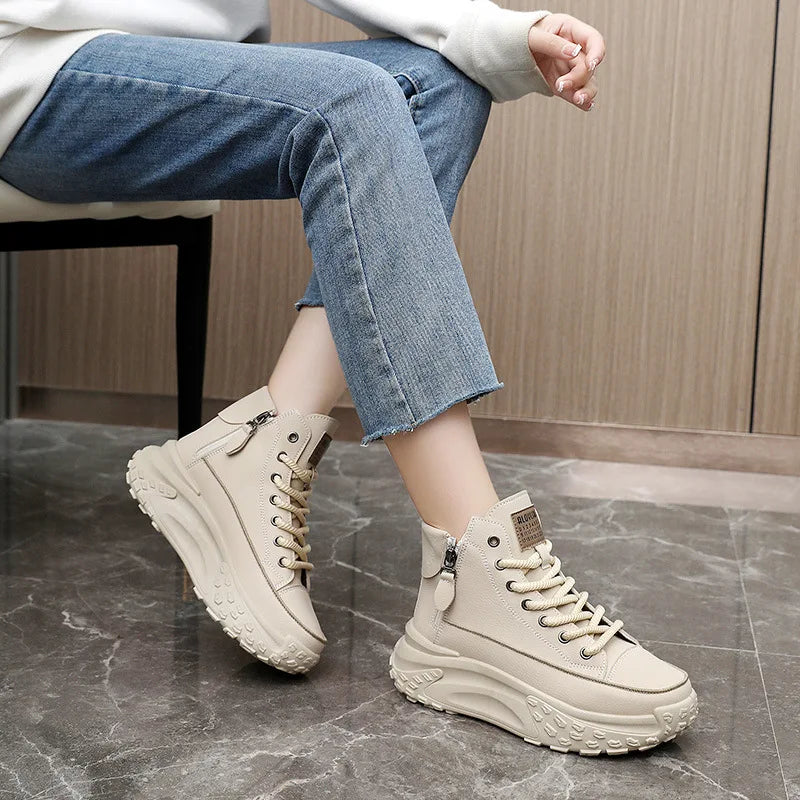 Trend Versatile Women's High Top Small White Shoes Spring Breathable Platform Casual Walking Shoes Old Dad Shoe Korean Sneakers - Hiccupzz