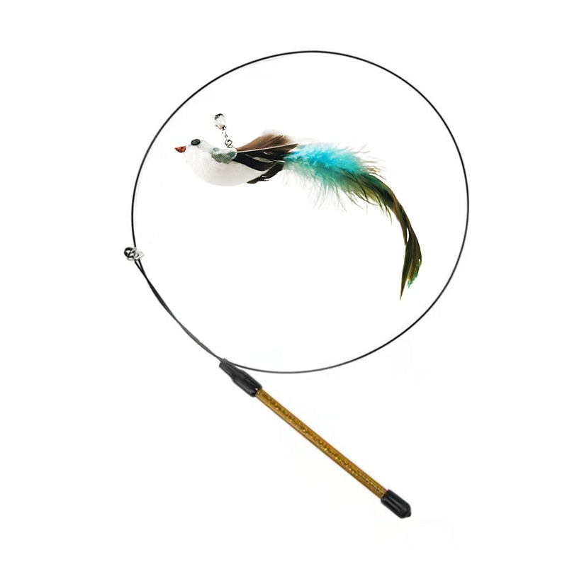 Simulation Bird Interactive Funny Cat Stick Toy Furry Feather Bird With Bell Sucker Cat Stick Toy Kitten Playing Toy - Hiccupzz