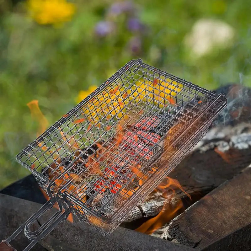 Stainless Steel BBQ Non-Stick Basket Grill Mesh Mat for Meat Vegetable Steak Picnic Party Barbecue - Hiccupzz