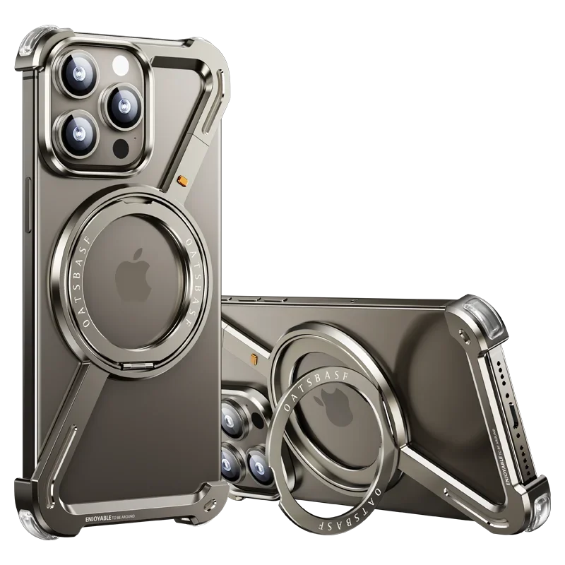 Eary Z Shape Frameless Phone Case for iPhone15 Pro Max/Plus/Pro/ 15 Magsafe Metal Cover Magnetic Bumper 360° Rotation with Stand - Hiccupzz