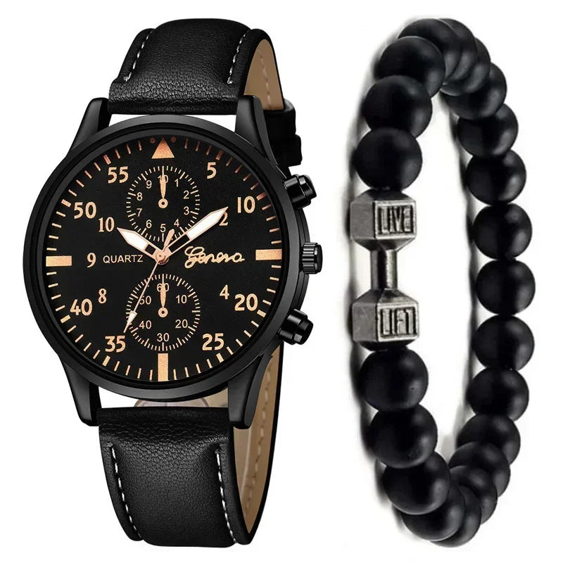 1/2/4 Pcs Men's Sports Watch Set - Business Quartz Wristwatch with Luxury Brown Leather Bracelet, Casual Design (No Box)