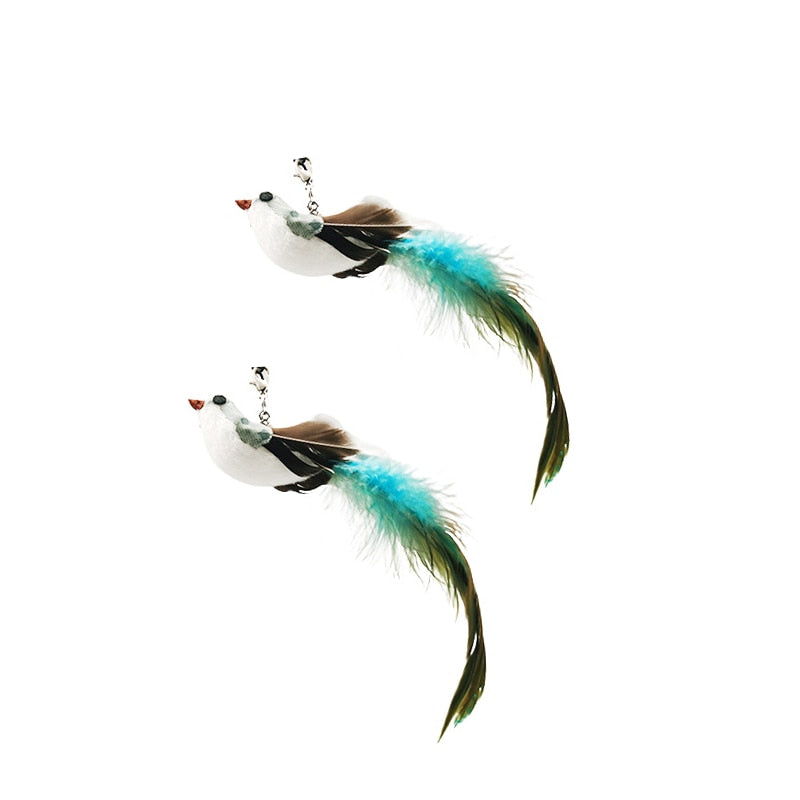 Simulation Bird Interactive Funny Cat Stick Toy Furry Feather Bird With Bell Sucker Cat Stick Toy Kitten Playing Toy - Hiccupzz