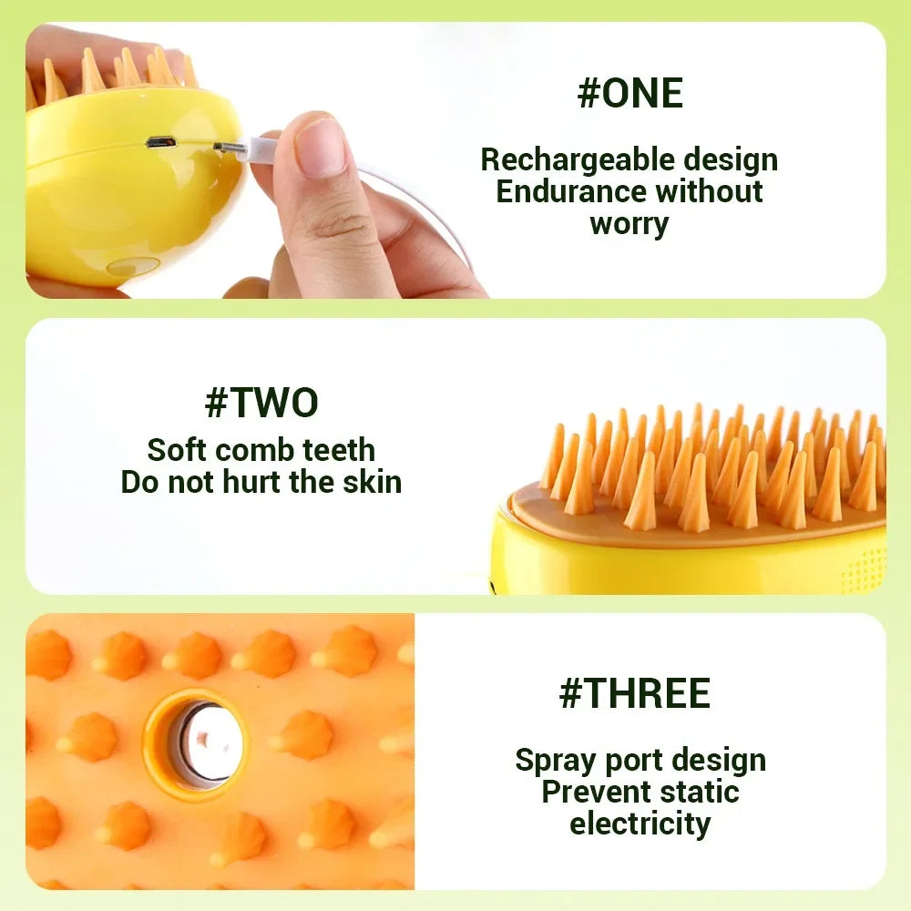 3-in-1 Electric Steamy Brush for Cats & Dogs – Steam Brush, Sprayer, and Massaging Pet Grooming Tool for Shedding - Hiccupzz