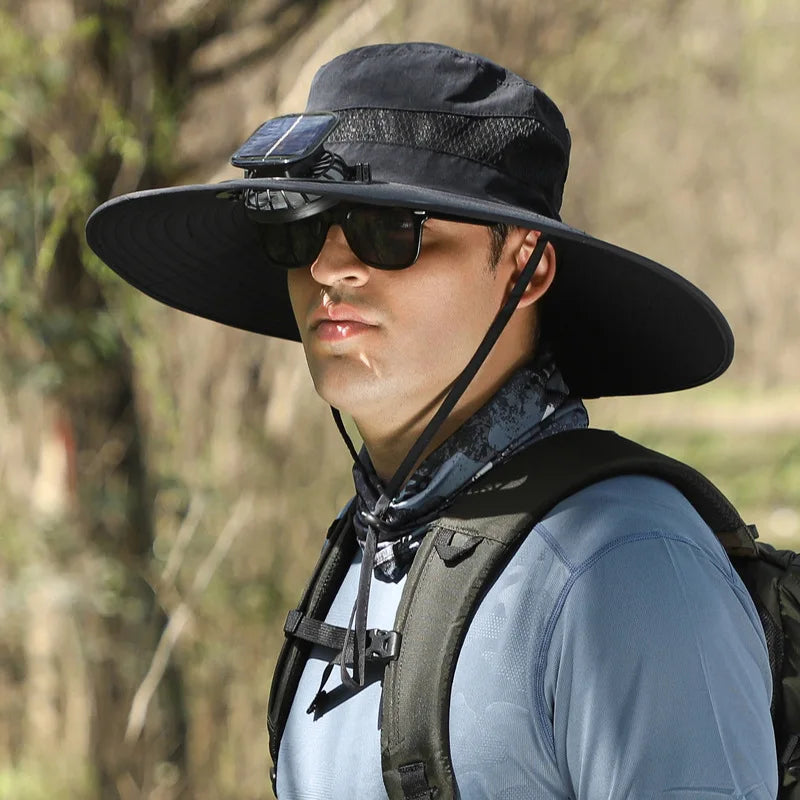Solar-powered Rechargeable Large Wind Fan Fisherman Hat - Hiccupzz