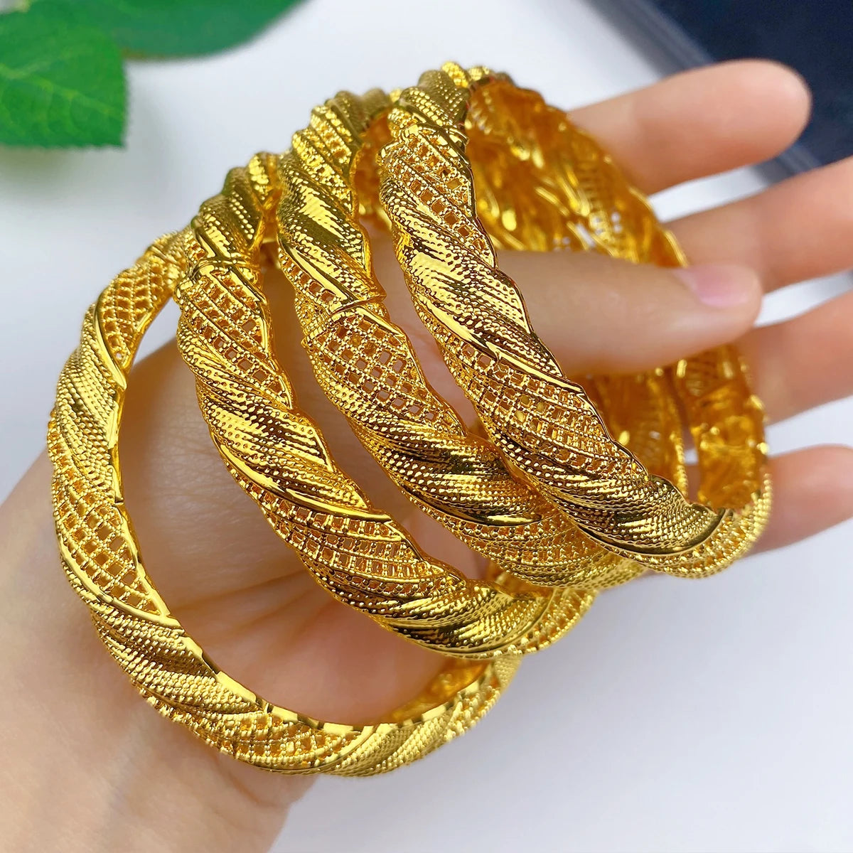 Women Charm Bracelet Bangle, 24K Gold Color Jewelry, Dubai Flower Bangle Brand, African Designer Ethiopian Hawaiian Jewelry - Hiccupzz