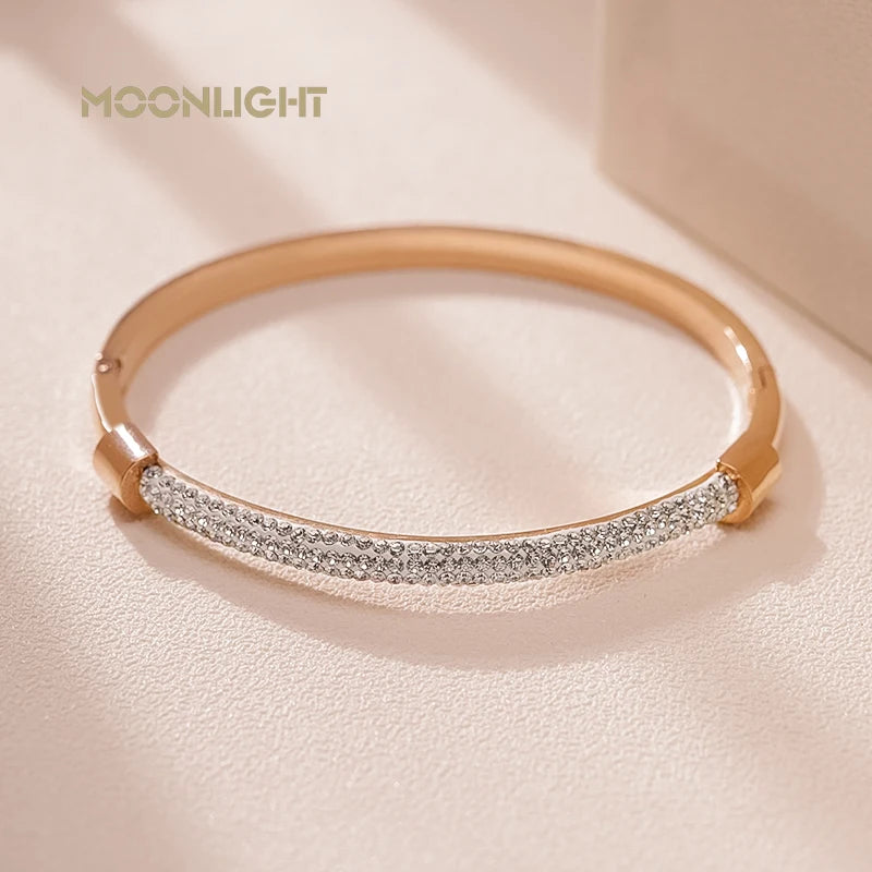 Fashion Cubic Zirconia Cuff Bangles for Women Trendy Titanium Steel Circular Classic Bracelet Female Jewelry - Hiccupzz