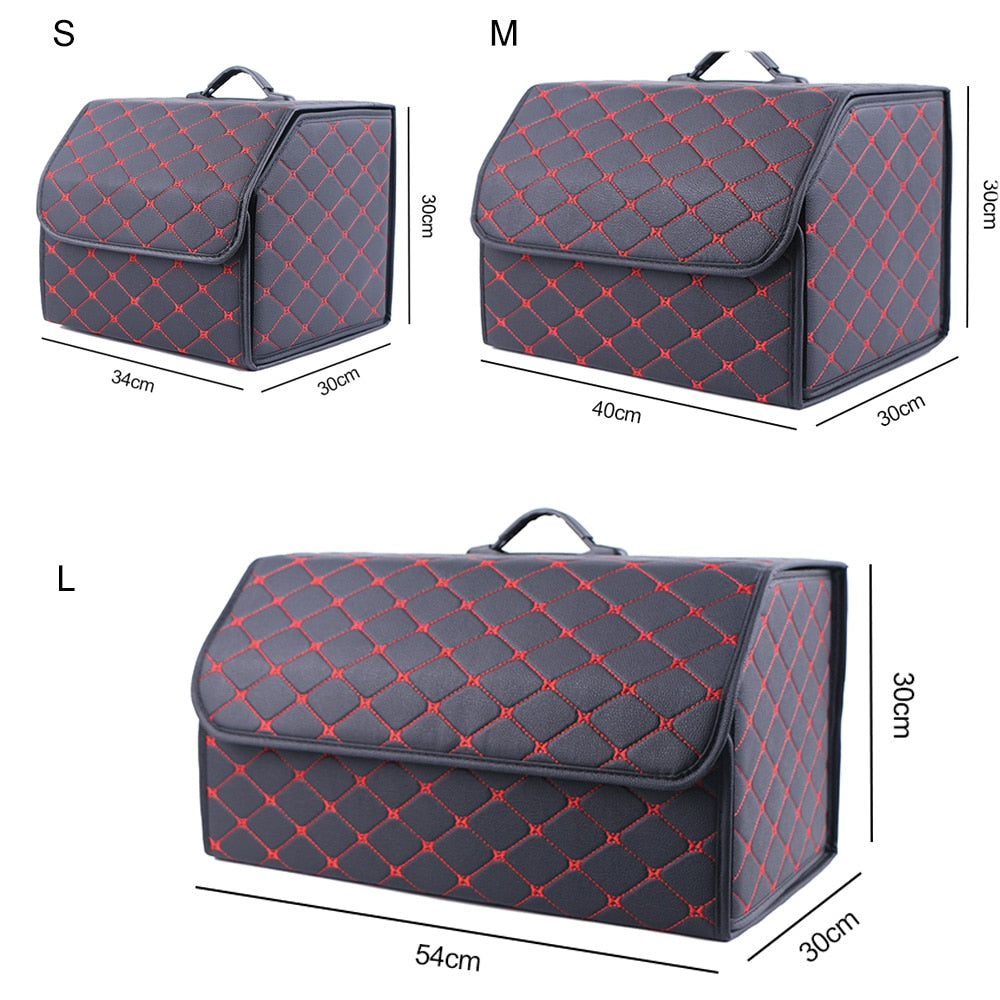 Car Trunk Organizer Box Large Capacity Auto Multiuse Tools Storage Bag Stowing Tidying Leather Folding For Emergency Storage Box - Hiccupzz