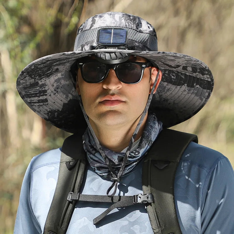 Solar-powered Rechargeable Large Wind Fan Fisherman Hat - Hiccupzz