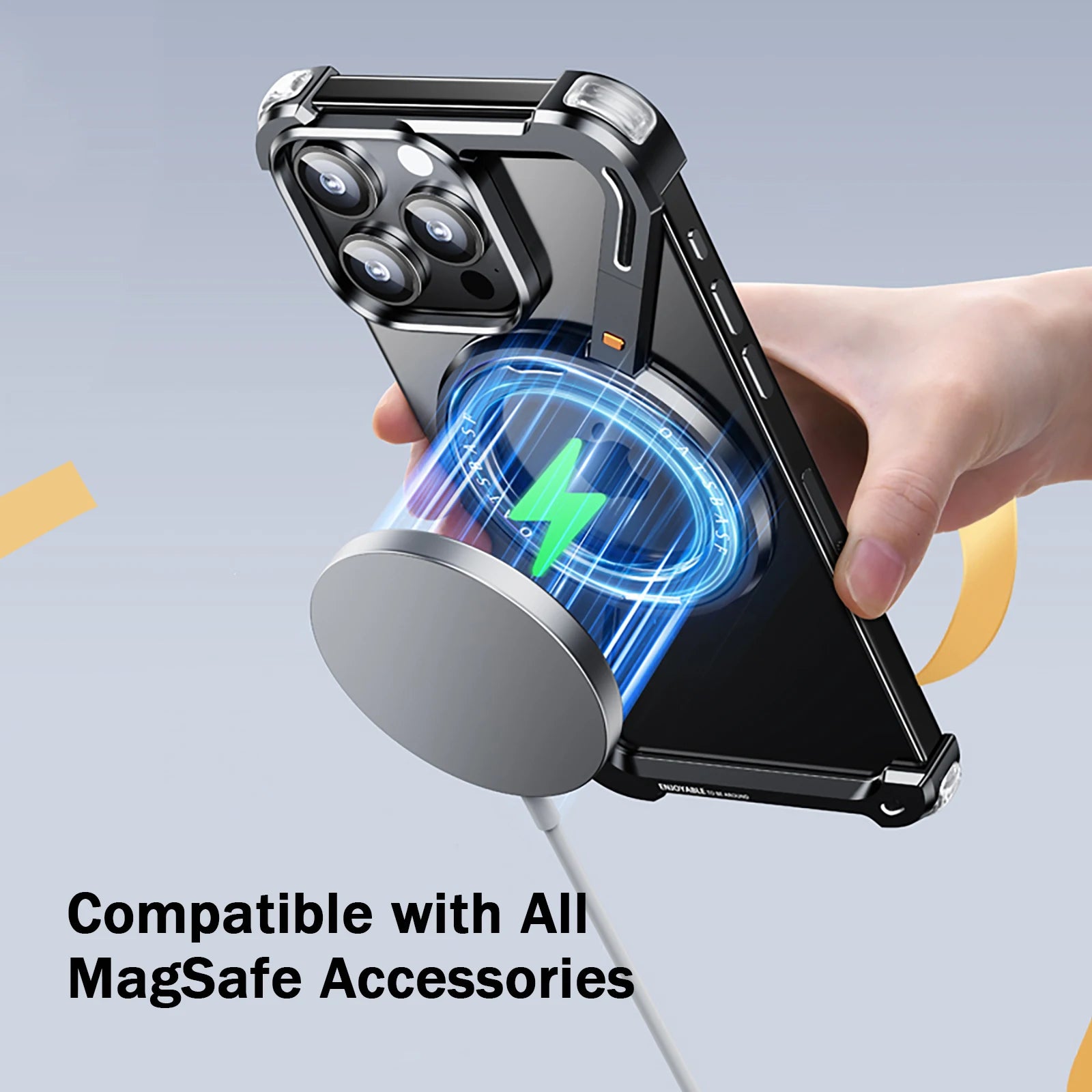 Eary Z Shape Frameless Phone Case for iPhone15 Pro Max/Plus/Pro/ 15 Magsafe Metal Cover Magnetic Bumper 360° Rotation with Stand - Hiccupzz