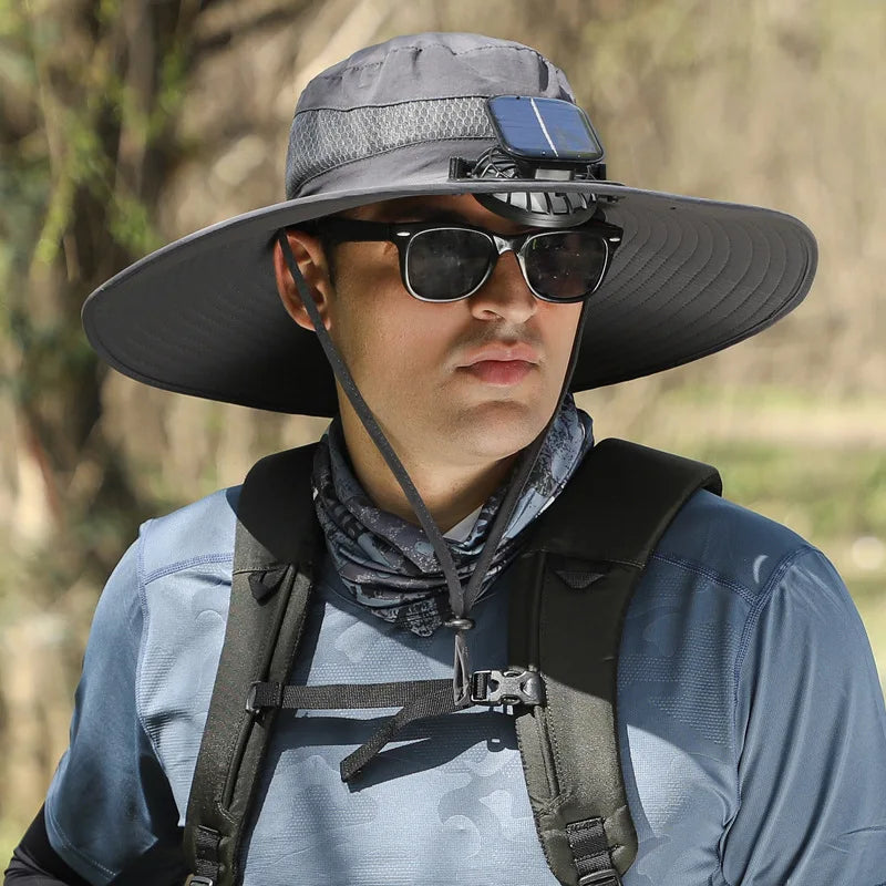 Solar-powered Rechargeable Large Wind Fan Fisherman Hat - Hiccupzz