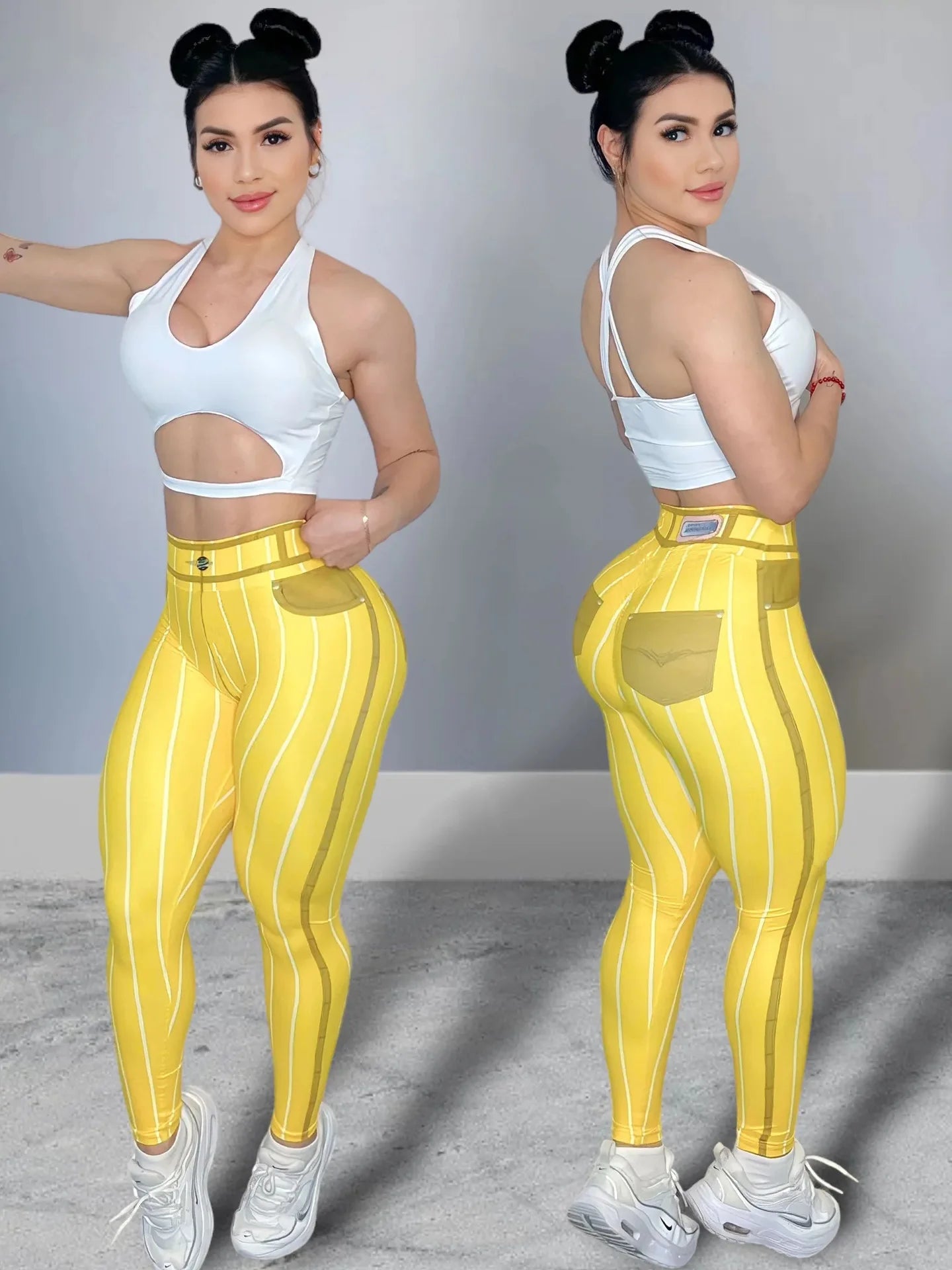 Women's High Waist Stripe Print Sports Leggings - Hiccupzz