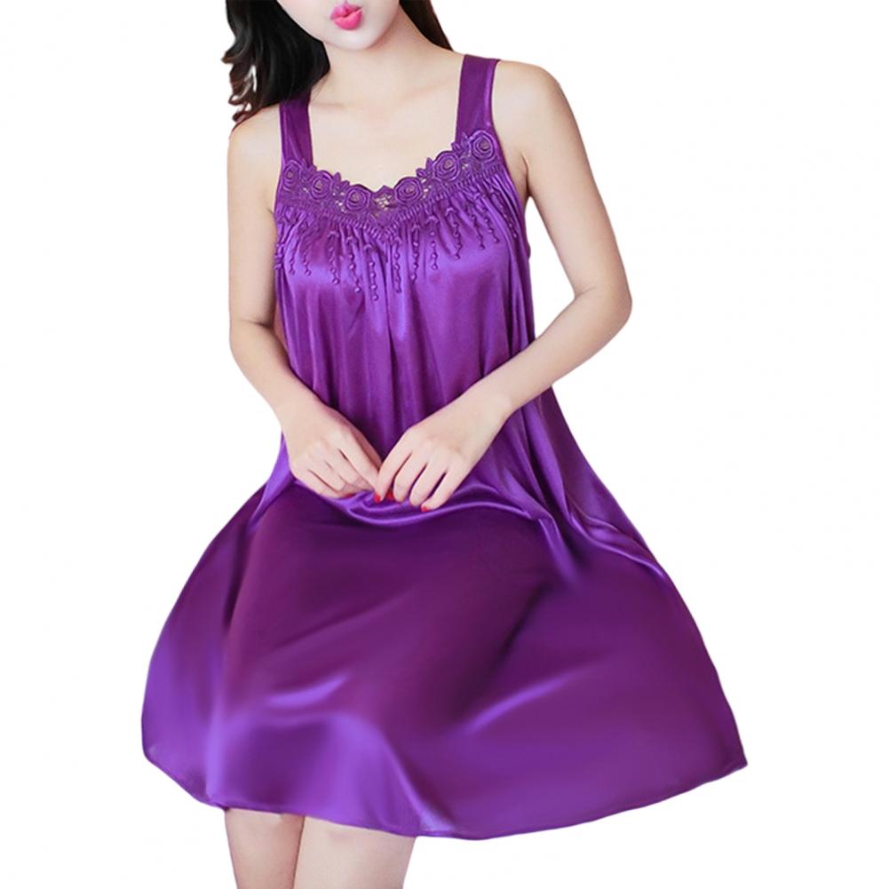 Hot!Women Night Dress Solid Color Sleeveless Knee Length Breathable Great Stitching Women Nightie Lady Pajamas for Female - Hiccupzz