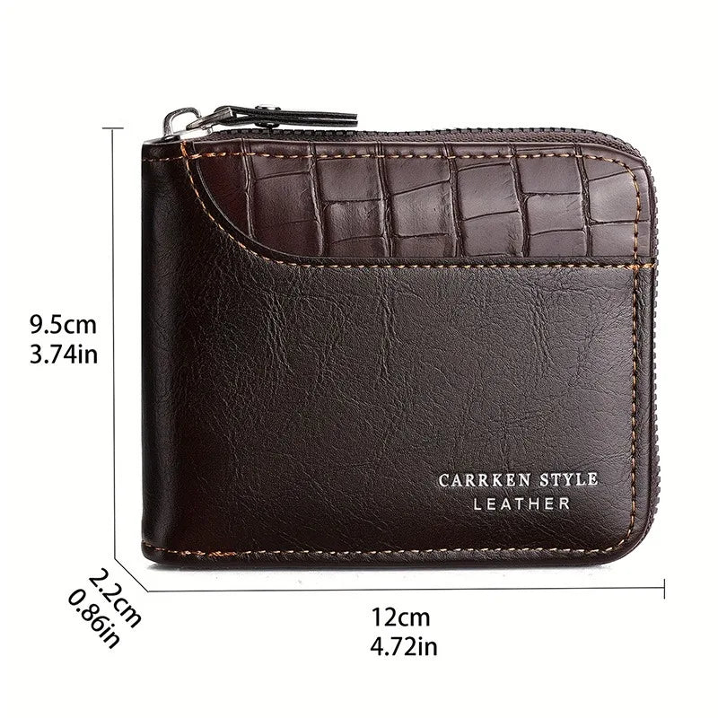 Men's Luxury Leather Wallet - RFID Zipper Card Holder with Coin Pocket, Perfect Gift for Men
