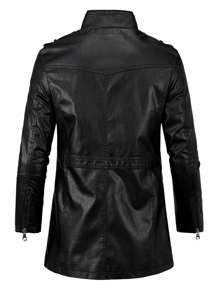 Men's Autumn Fashion Leather Jacket - Warm Long Coat with Pockets, Casual Winter England Style Vintage Parka - Hiccupzz