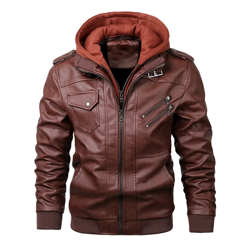 Men's Leather Jacket Autumn PU Biker Coat Casual Motorcycle Style EU Size - Hiccupzz