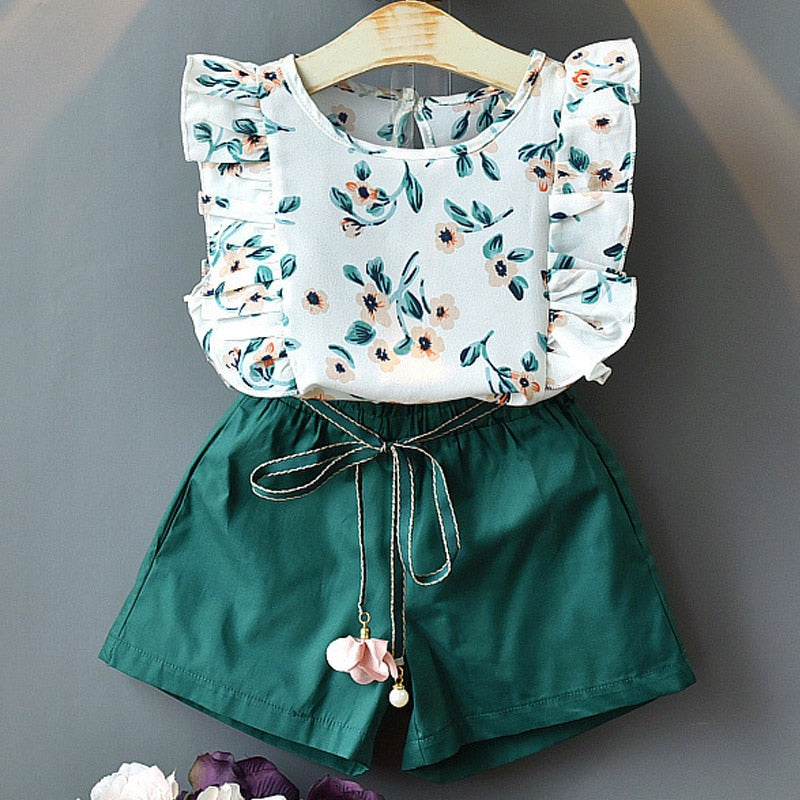 Kids Girls Clothing Sets Summer New Style Brand  Baby Girls Clothes Short Sleeve T-Shirt+Pant Dress 2Pcs Children Clothes Suits - Hiccupzz