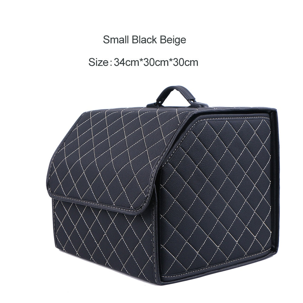 Car Trunk Organizer Box Large Capacity Auto Multiuse Tools Storage Bag Stowing Tidying Leather Folding For Emergency Storage Box - Hiccupzz