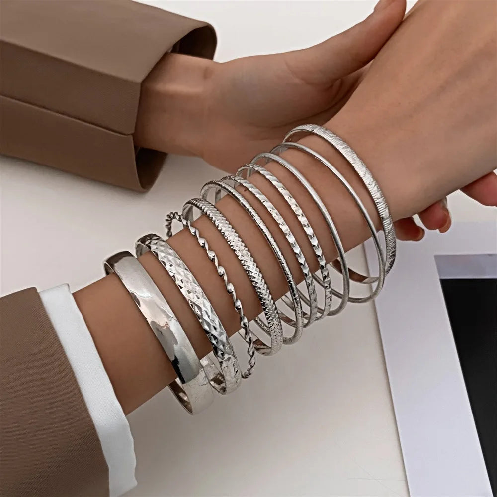 Fashion Stainless Steel Bracelets for Women Twist Texture Bangles Gold Silver Color Jewelry - Hiccupzz
