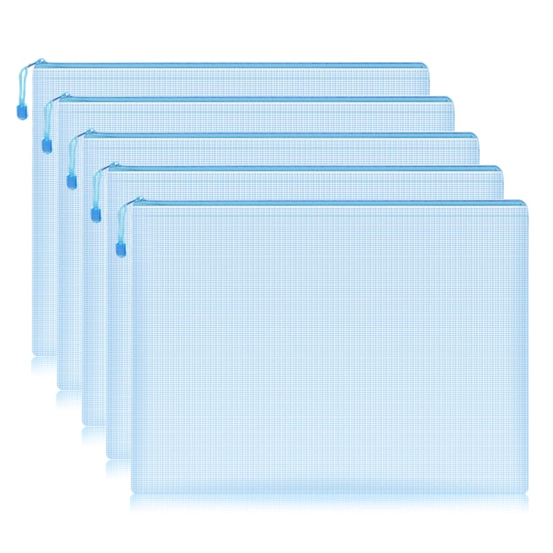 5pcs Mesh Zipper Pouch Document Bag Waterproof Zip File Folders A4 School Office Supplies Pencil Case Storage Bags - Hiccupzz