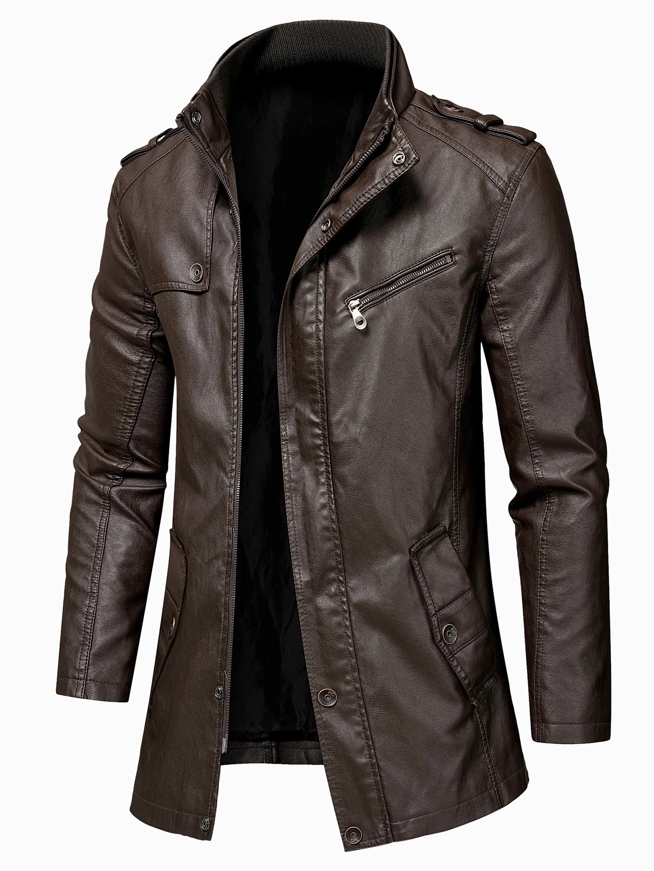 Men's Autumn Fashion Leather Jacket - Warm Long Coat with Pockets, Casual Winter England Style Vintage Parka - Hiccupzz
