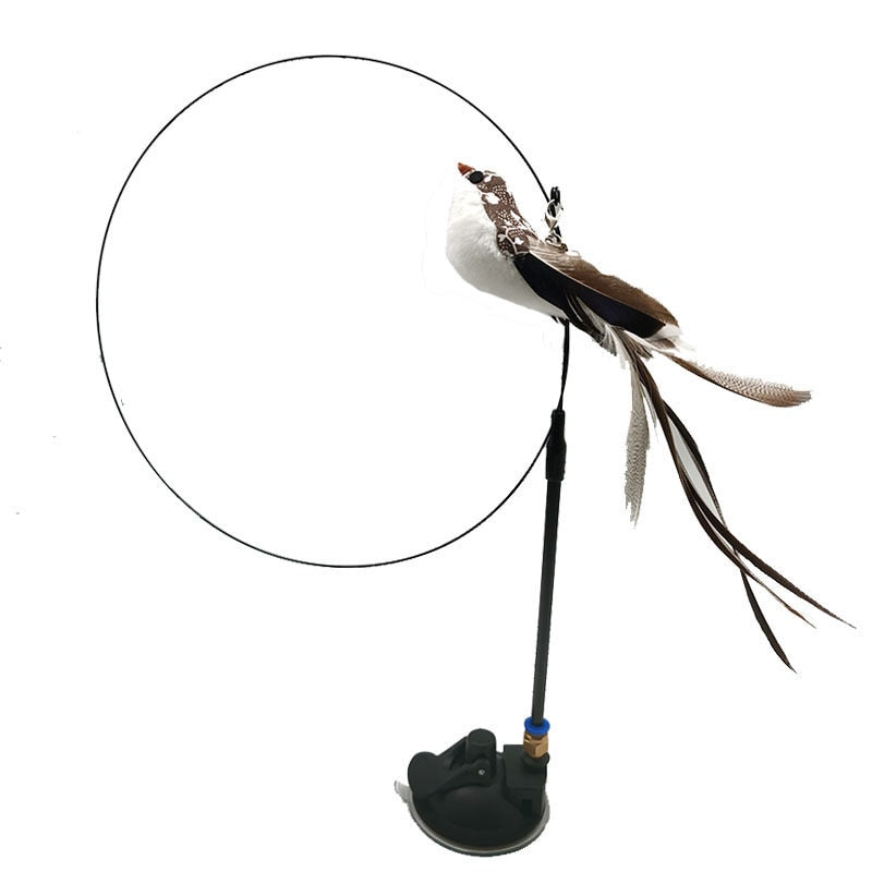 Simulation Bird Interactive Funny Cat Stick Toy Furry Feather Bird With Bell Sucker Cat Stick Toy Kitten Playing Toy - Hiccupzz
