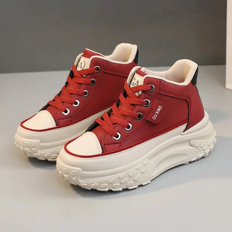 Trend Versatile Women's High Top Small White Shoes Spring Breathable Platform Casual Walking Shoes Old Dad Shoe Korean Sneakers - Hiccupzz