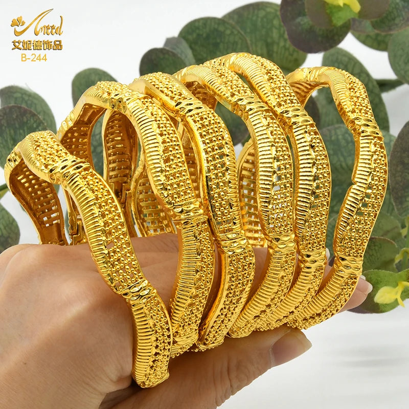 Women Charm Bracelet Bangle, 24K Gold Color Jewelry, Dubai Flower Bangle Brand, African Designer Ethiopian Hawaiian Jewelry - Hiccupzz