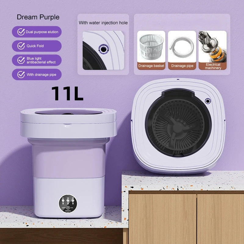 6L 11L Portable Washing Machine Folding Large Capacity Clothes Spin Dryer Bucket Travel Underwear Socks Ultrasonic Mini Washer - Hiccupzz