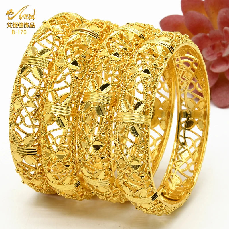 Dubai 24K Gold Color Bracelets for Women - Luxury Designer Indian Bangles, African Arabic Wedding Bridal Jewelry - Hiccupzz
