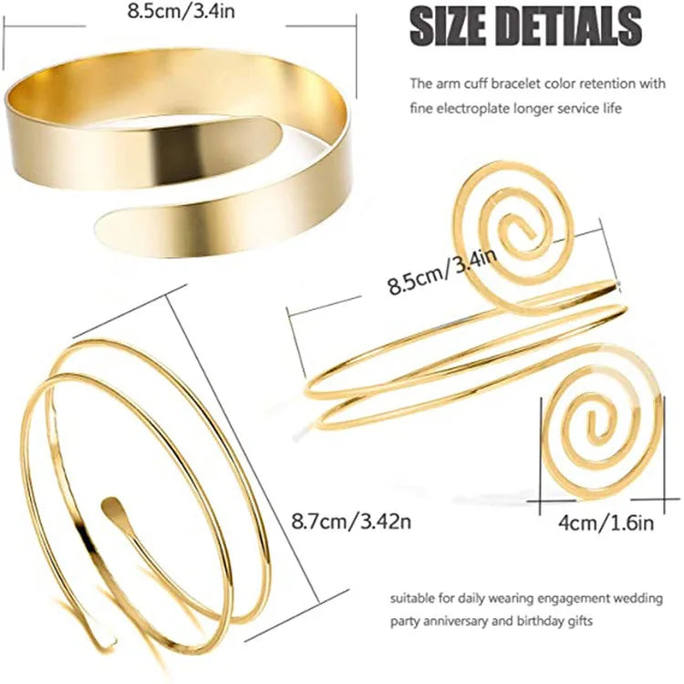 Simple Boho Coil Upper Arm Band Cuff Armlets for Women Girls, Adjustable Arm Bangle - Hiccupzz