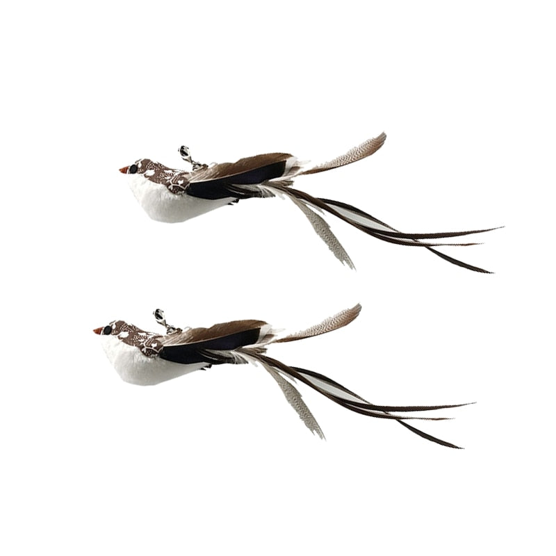 Simulation Bird Interactive Funny Cat Stick Toy Furry Feather Bird With Bell Sucker Cat Stick Toy Kitten Playing Toy - Hiccupzz