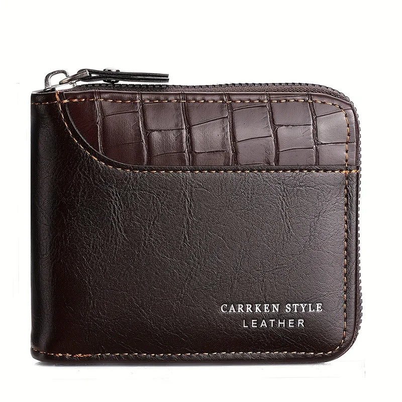 Men's Luxury Leather Wallet - RFID Zipper Card Holder with Coin Pocket, Perfect Gift for Men