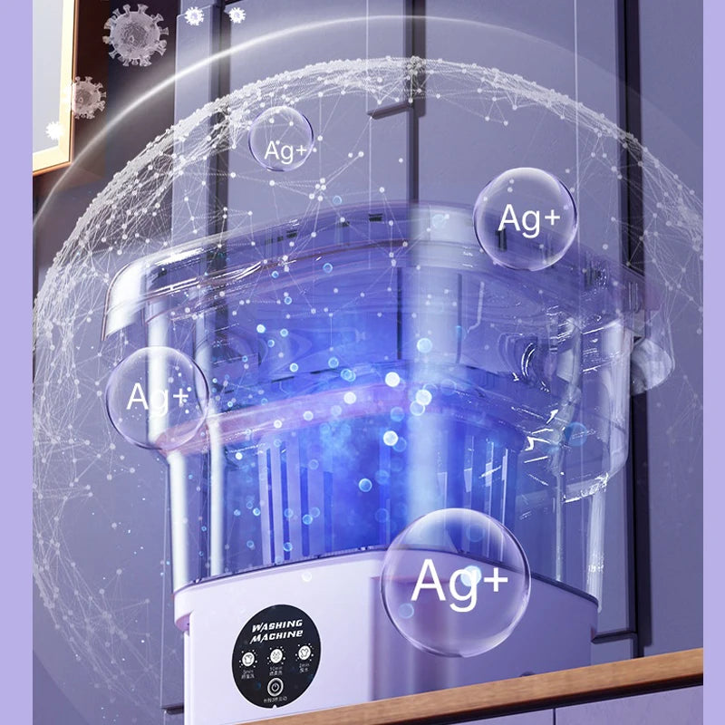 8L Portable Small Foldable Washing Machine with Spin Dryer For Socks Underwear Panties Washer Household Mini Washing Machine - Hiccupzz