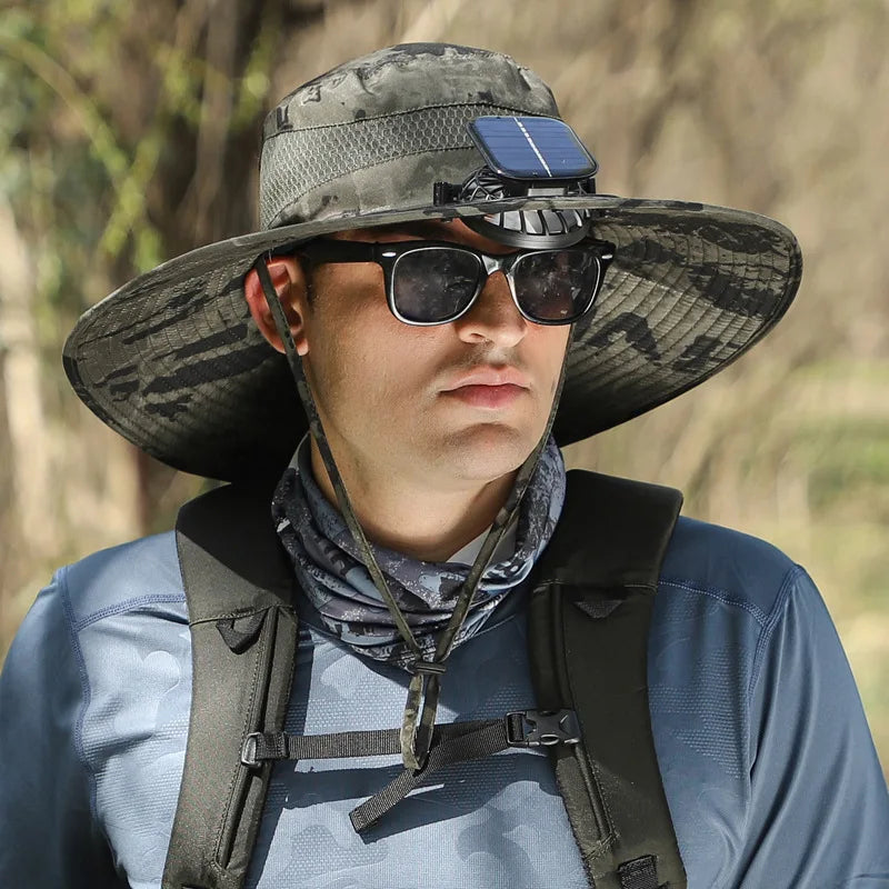 Solar-powered Rechargeable Large Wind Fan Fisherman Hat - Hiccupzz