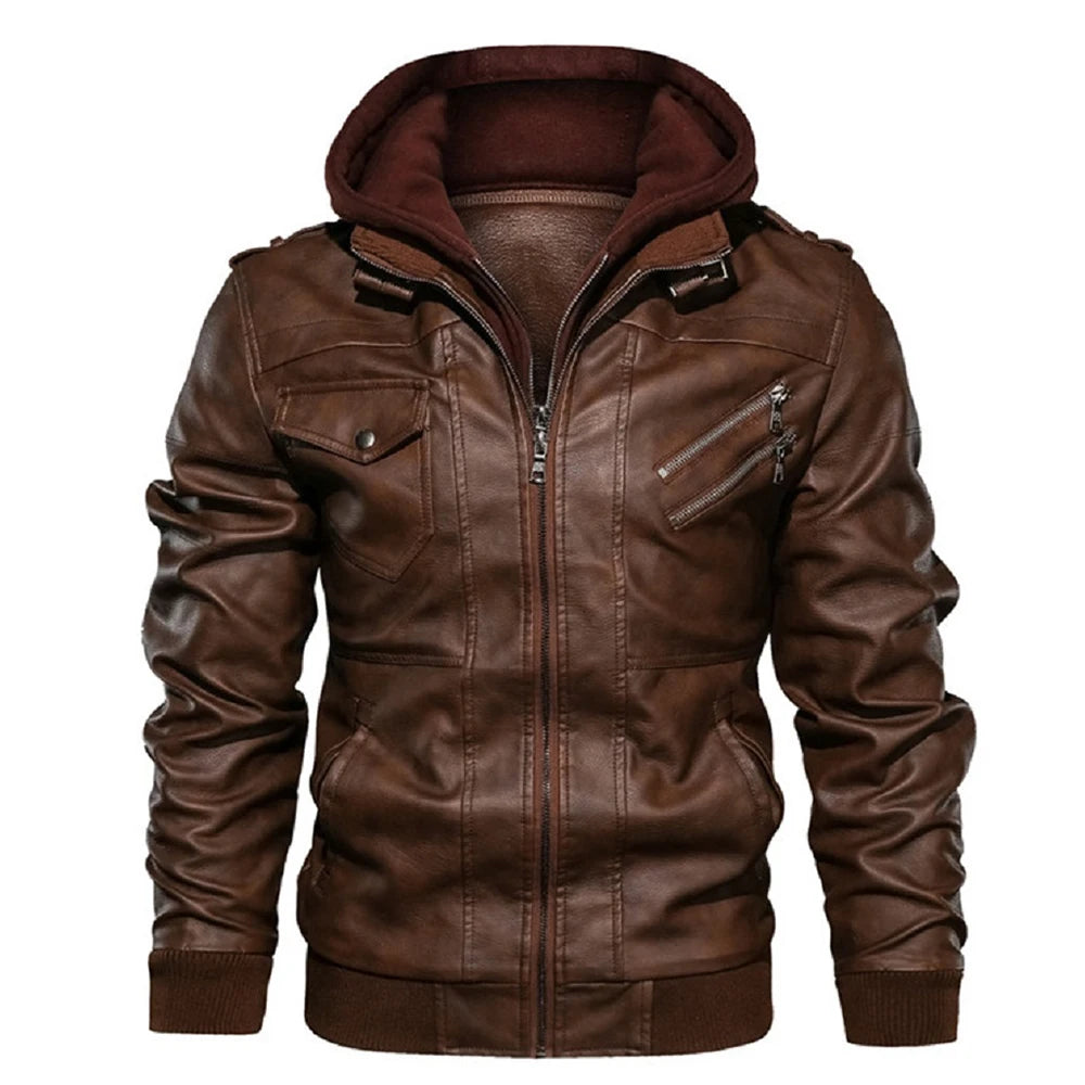 Men's Leather Jacket Autumn PU Biker Coat Casual Motorcycle Style EU Size - Hiccupzz