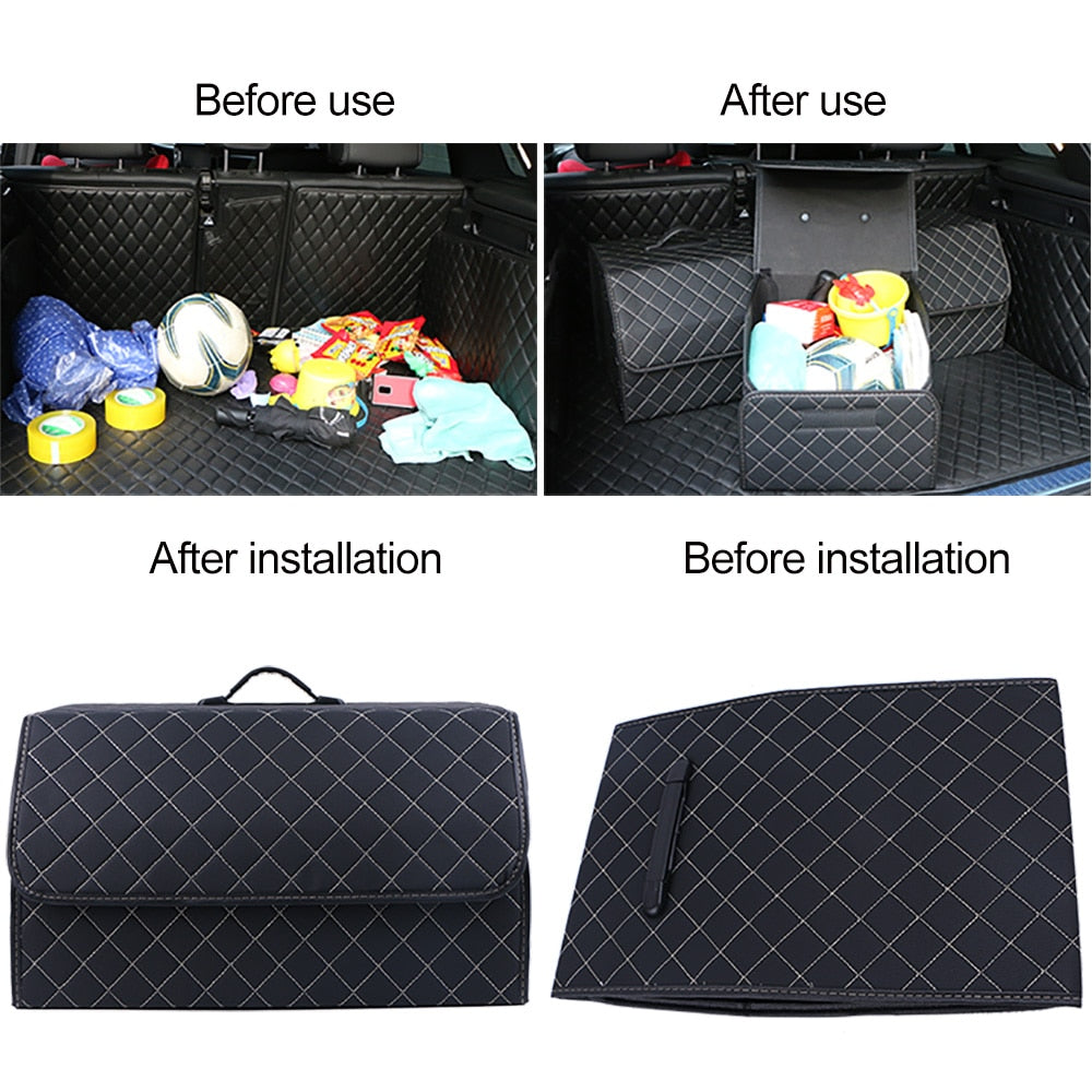 Car Trunk Organizer Box Large Capacity Auto Multiuse Tools Storage Bag Stowing Tidying Leather Folding For Emergency Storage Box - Hiccupzz