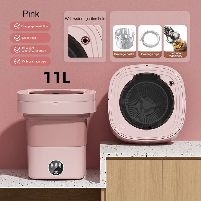 6L 11L Portable Washing Machine Folding Large Capacity Clothes Spin Dryer Bucket Travel Underwear Socks Ultrasonic Mini Washer - Hiccupzz