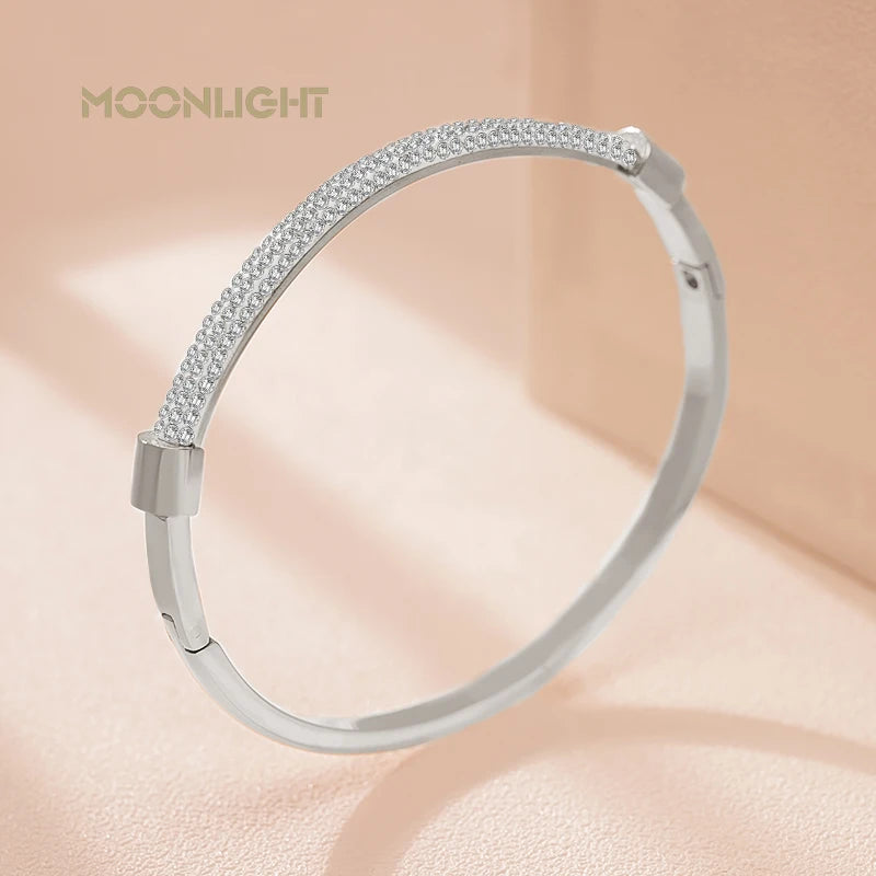 Fashion Cubic Zirconia Cuff Bangles for Women Trendy Titanium Steel Circular Classic Bracelet Female Jewelry - Hiccupzz